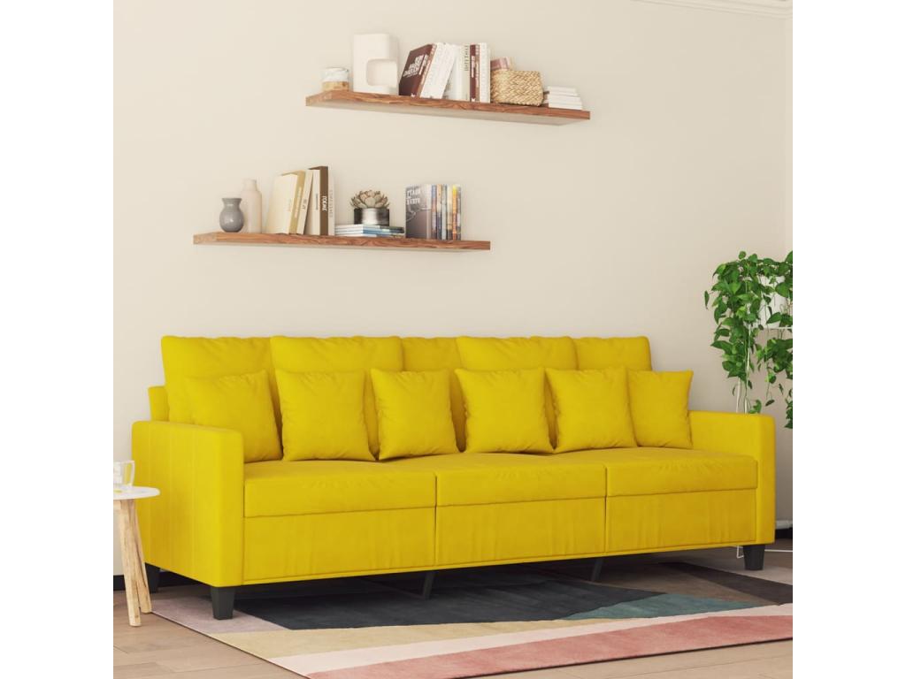 Sofá de 3 plazas terciopelo amarillo 180 cm