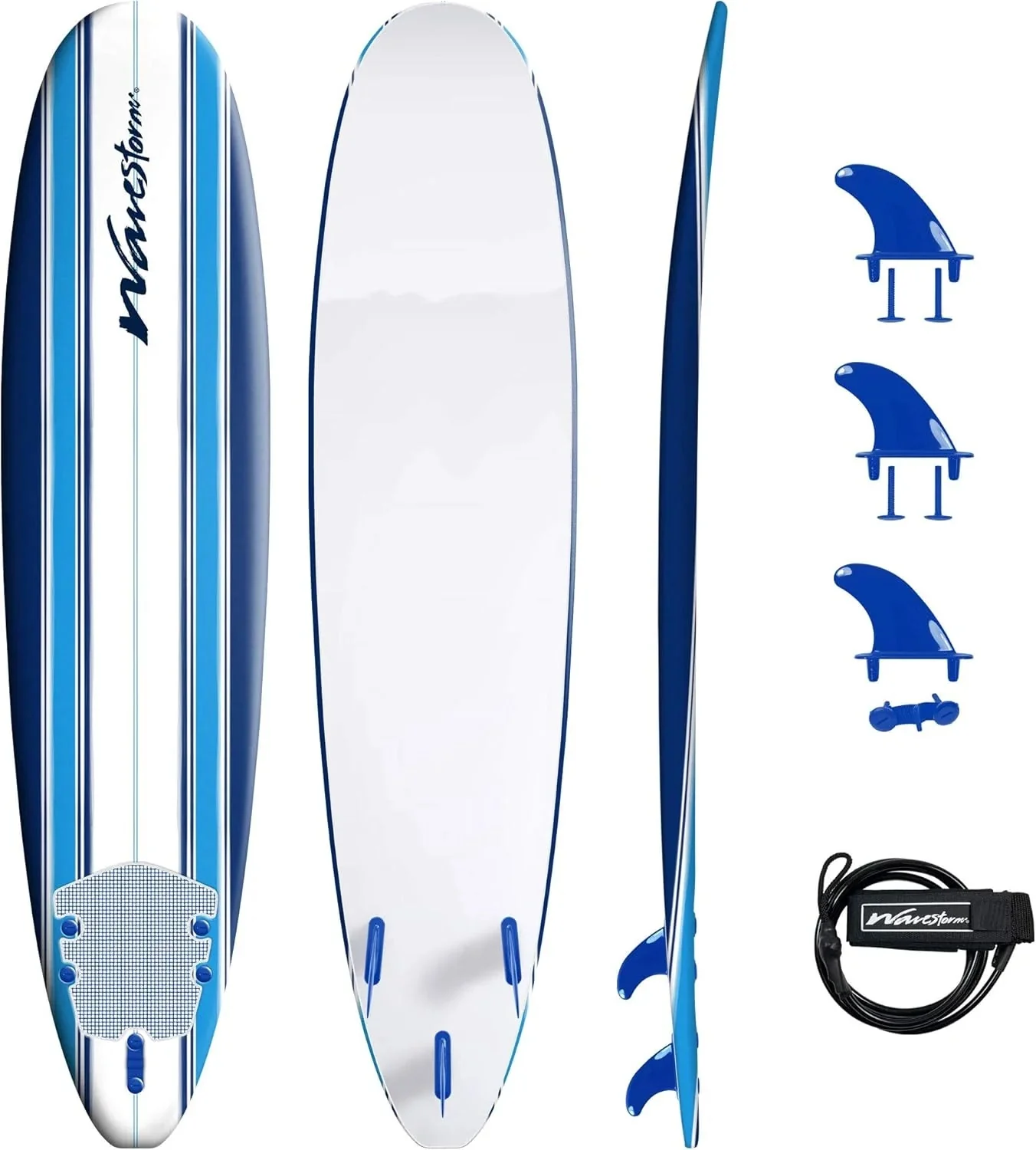 8ft Soft Top Foam Surfboard, EPS Core, 3 Stringers, Wax-Free Longboard, 200lb Capacity 8ft Soft Top Foam Surfboard, EPS Core, 3 Stringers, Wax-Free Longboard, 200lb Capacity