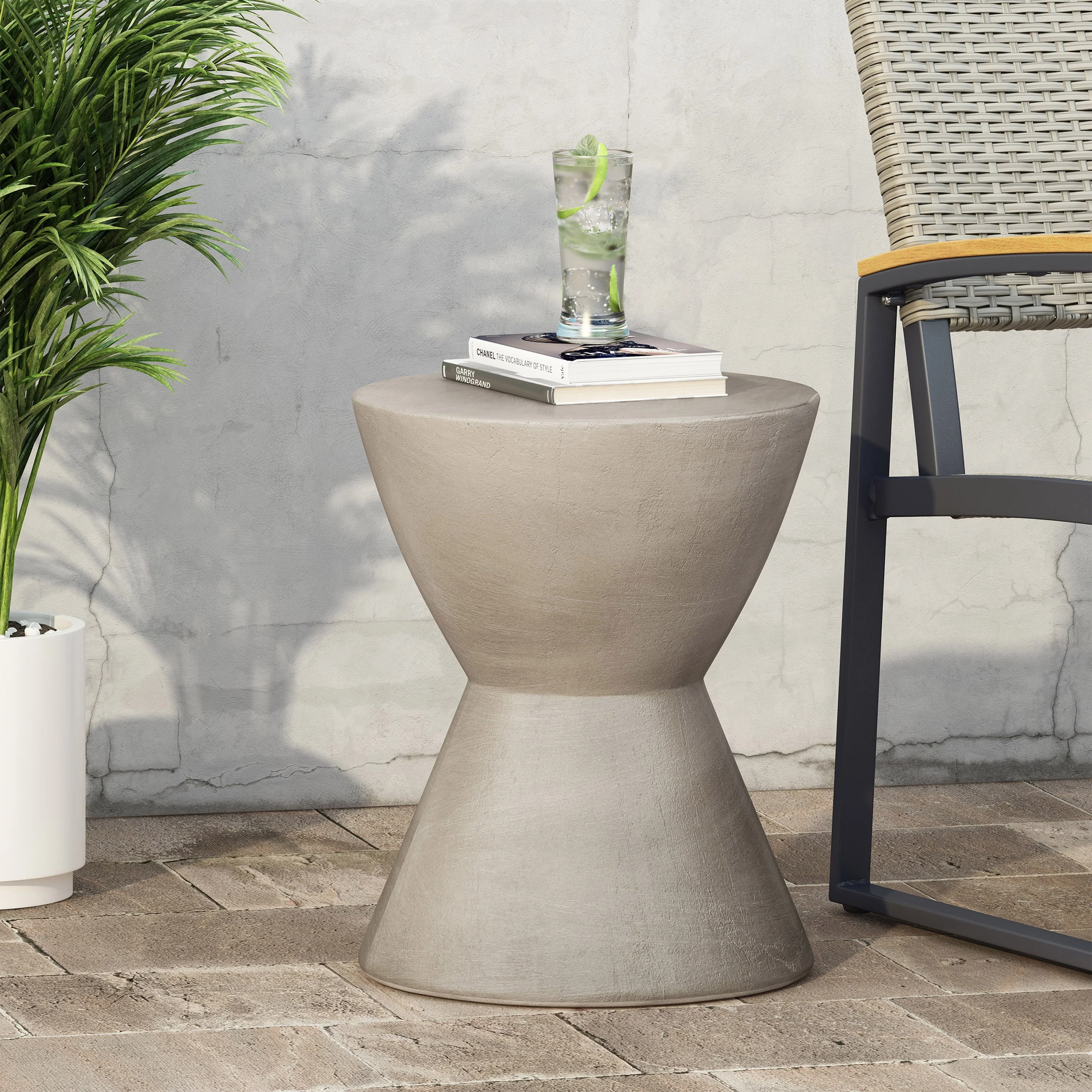 GDF Studio Attola Outdoor Lightweight Concrete Side Table, Light Gray - Image 2