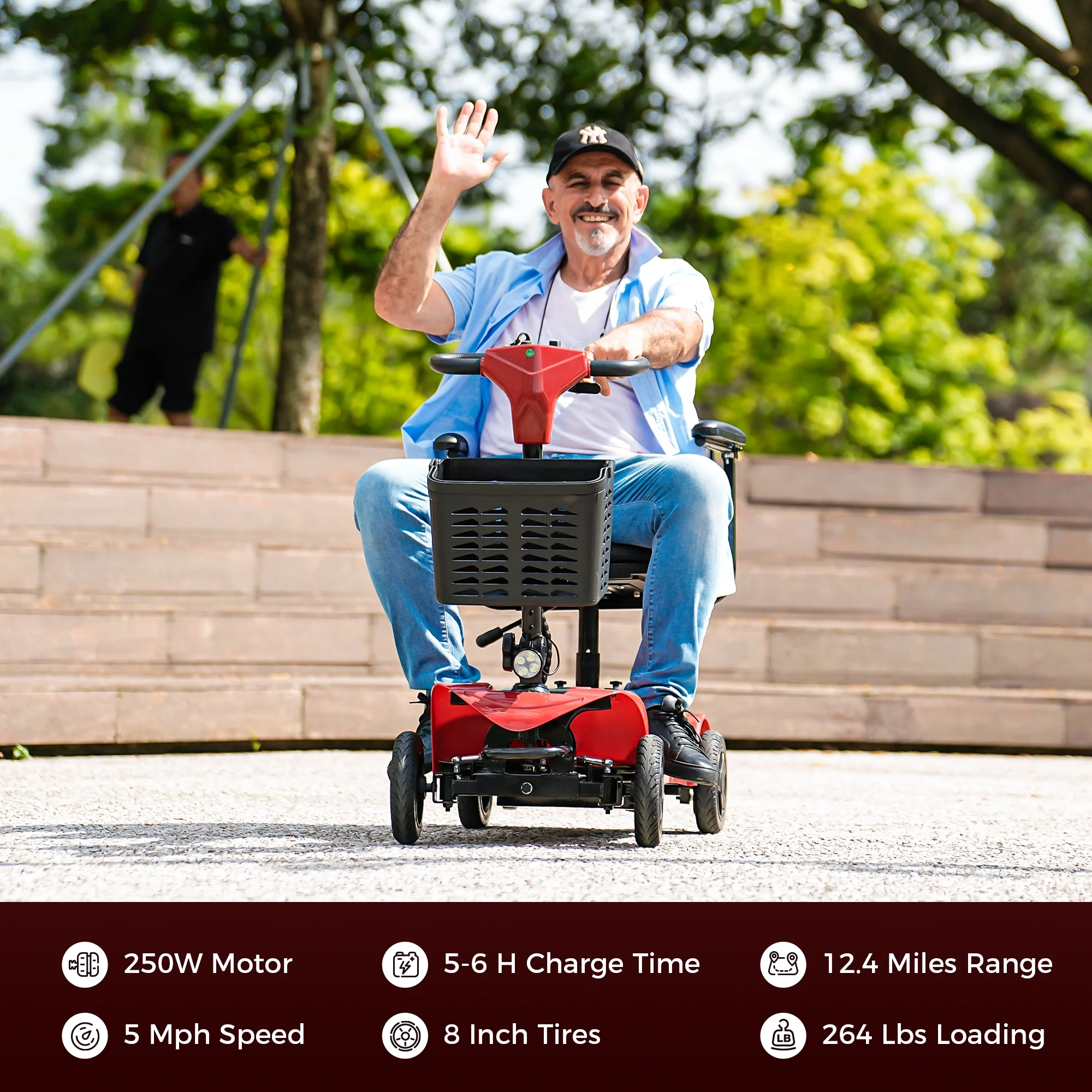 iScooter 4 Wheel Mobility Scooter for Seniors, Wider Seats & Foldale Electric Wheelchair Device for Travel, Upgraded for Superior Performance, Red - Image 6