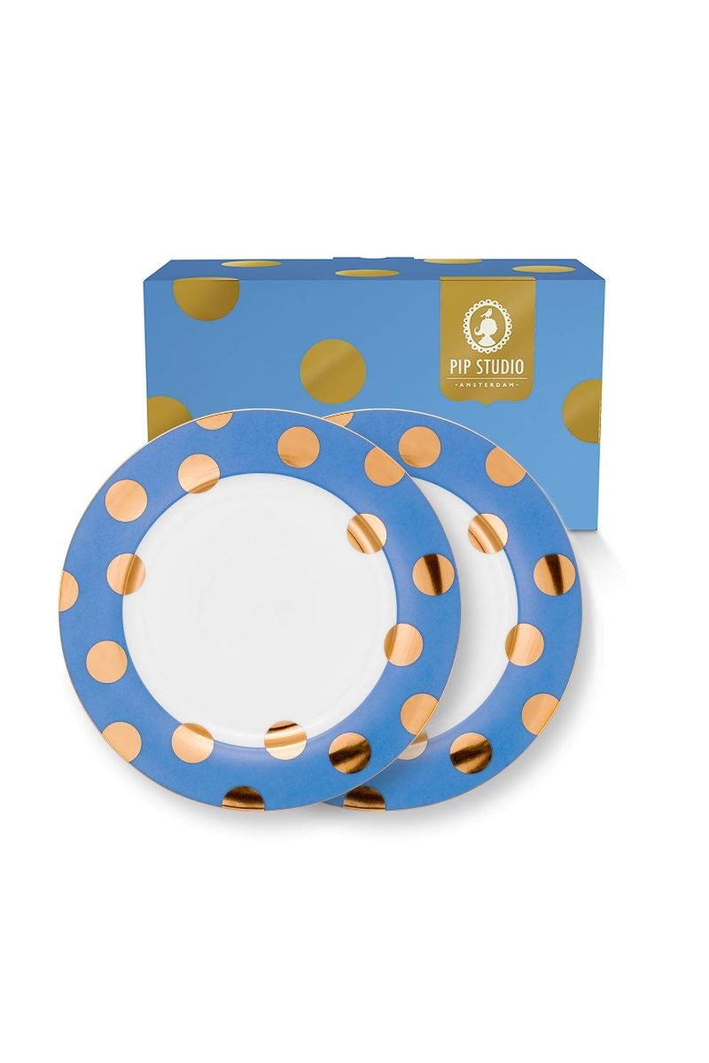 Set/2 Plates Dot Delight Light Blue/Gold 26.5cm