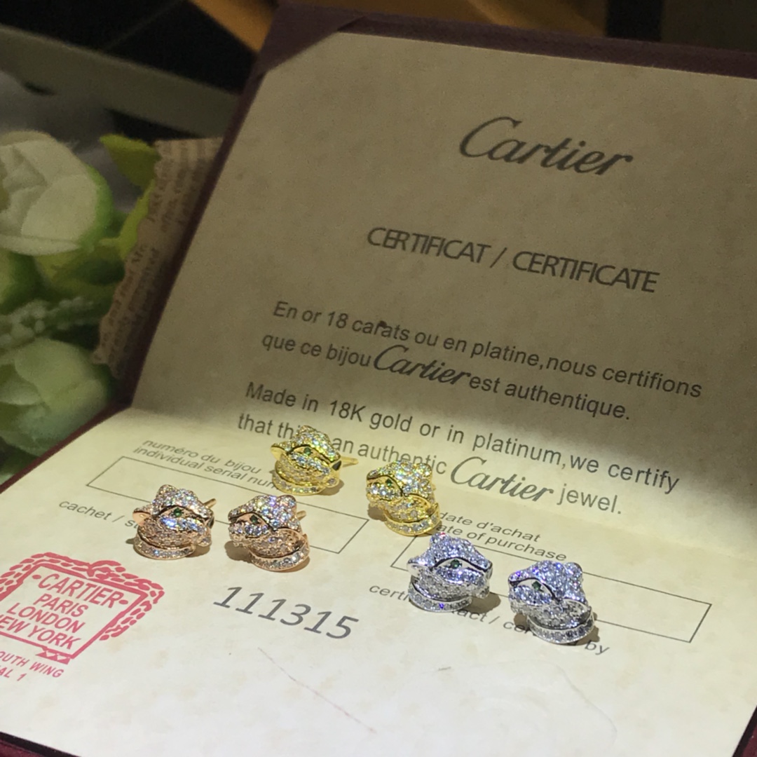 Cartier Full Paved Diamond Leopard Stud Earrings - Original Replica Club