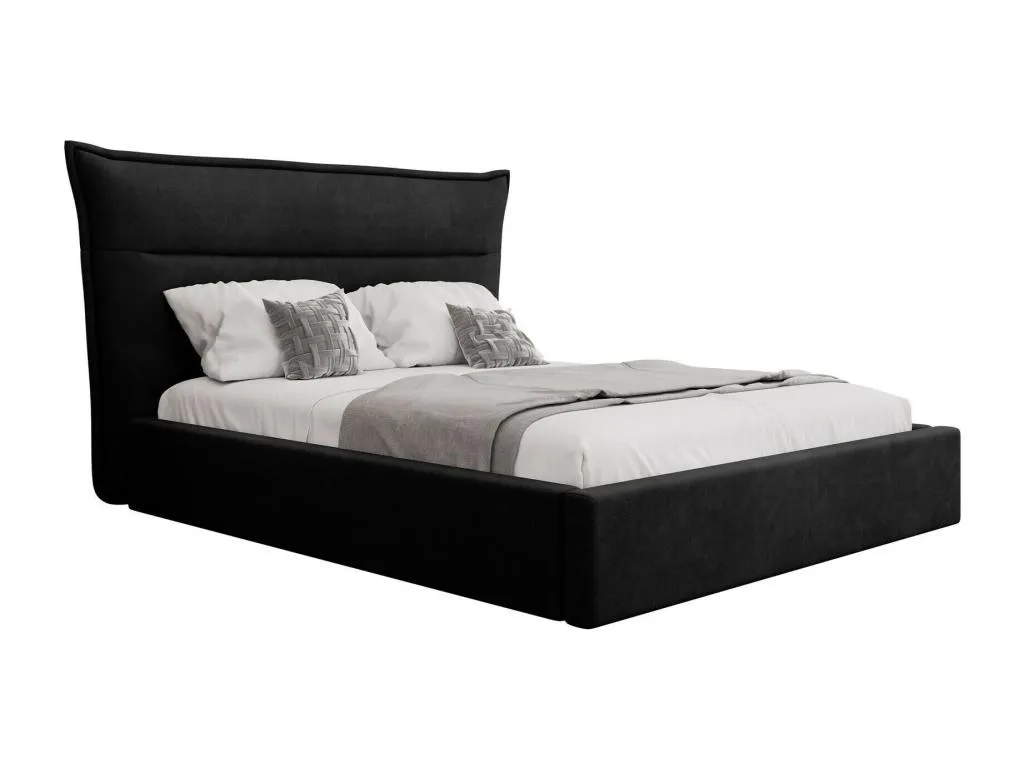 Cama Nidovia 400 doble, tapizada en negro, 140x200 cm, somieres incluidos, medidas totales 190x224x122 cm. ajq3483088