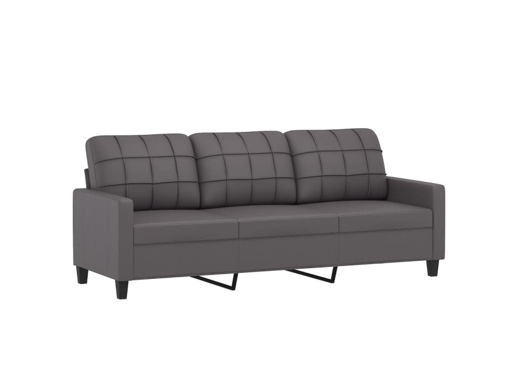 Sofá de 3 plazas con taburete cuero sintético gris 180 cm