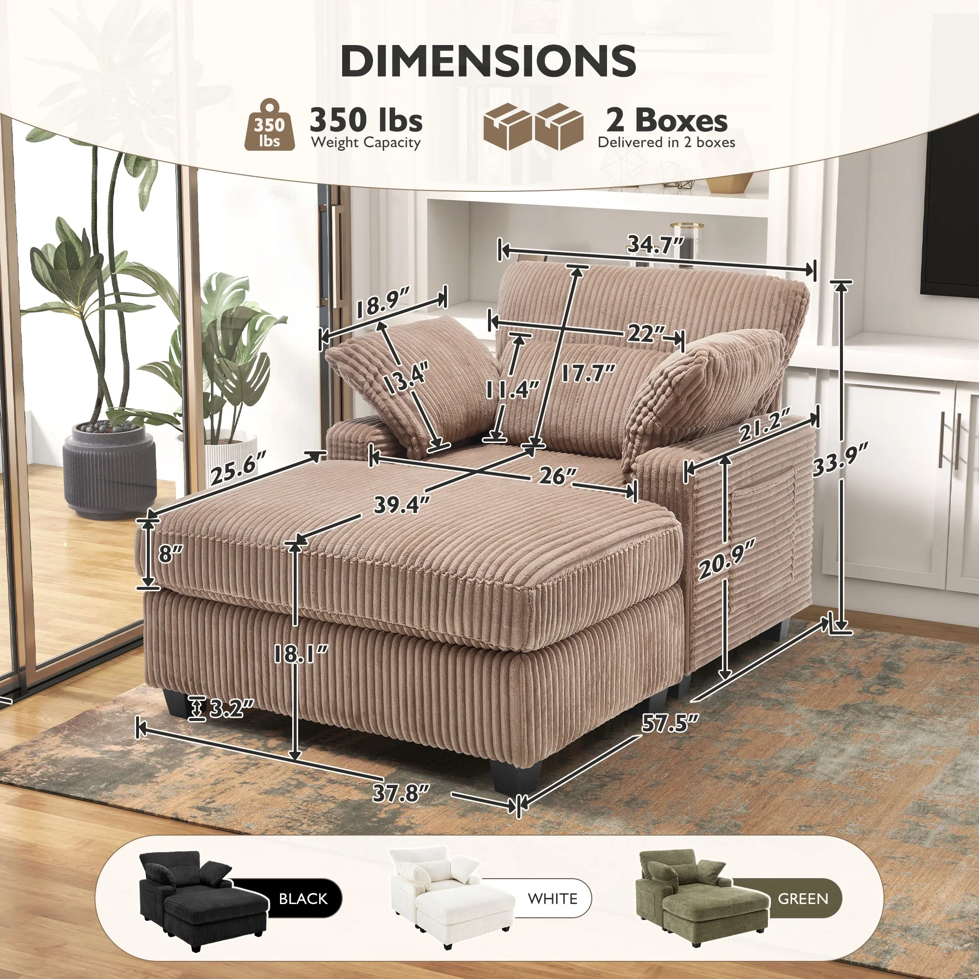 BedLuxury Oversized Accent Chair with Ottoman for Living Room, Single Sleeper Sofa Armchair with 3 Pillows, Lounge Sofa Bed, Green