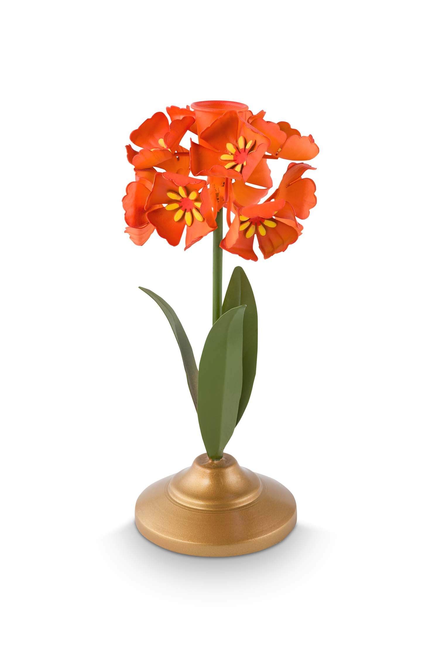 Candle Holder Metal Flower Orange 22.5cm