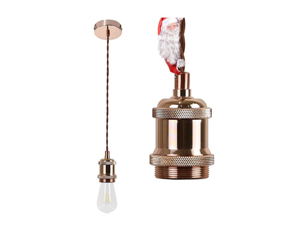 Laocacasas - Soplente E27 de montaje colgante, lámpara de estilo vintage - Moderna lámpara colgante con cable rosa y oro, de 1,3 metros, lámpara industrial con sombrero y anillo de sujeción para techo, para comedor, bar, café.