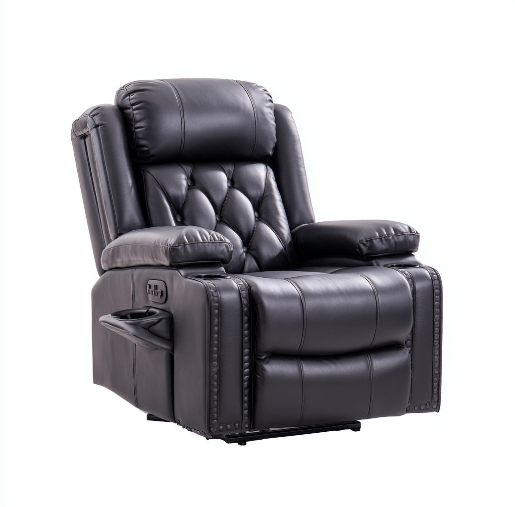 Sillón reclinable eléctrico de cuero sintético 100×95×105 cm – negro – con portavasos y respaldo acolchado