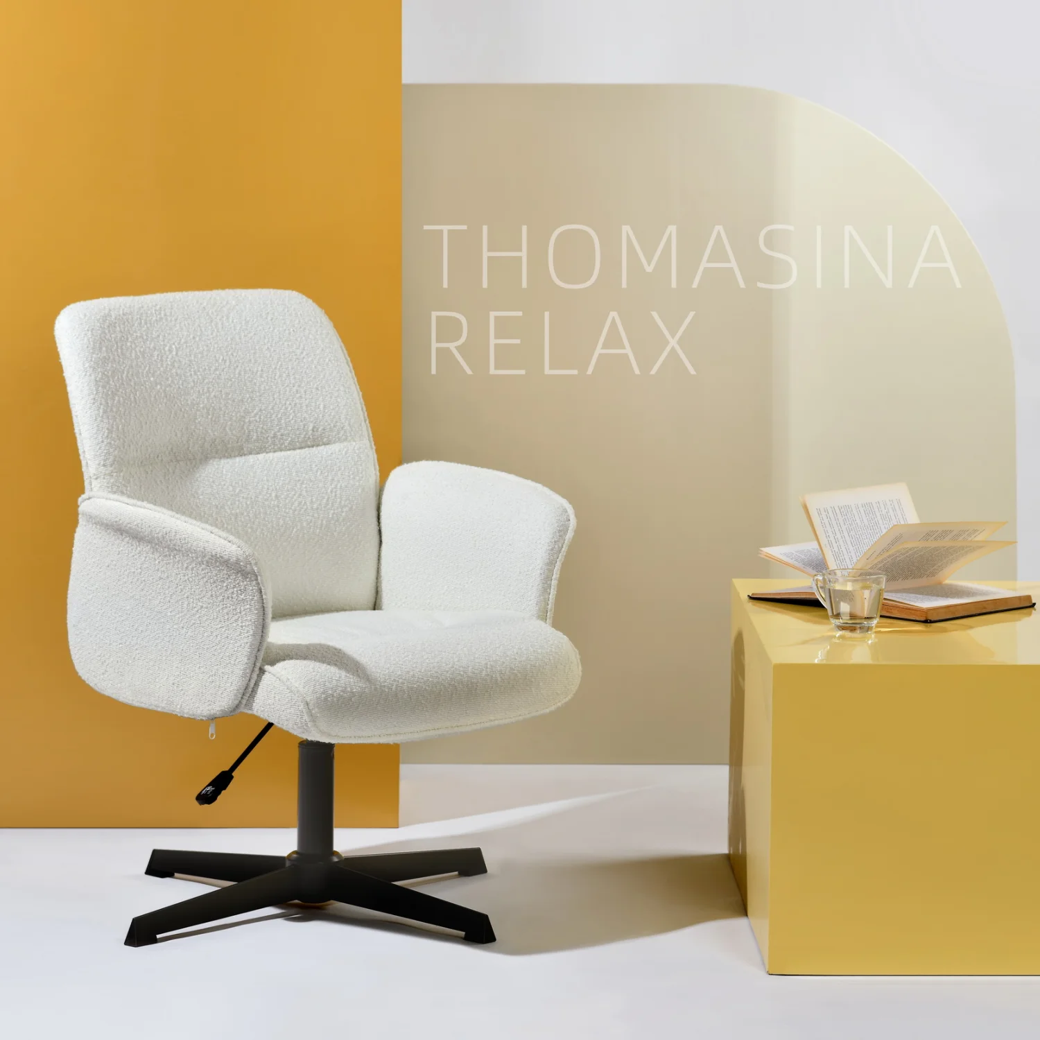 Homy Casa Ergonomic Criss Cross Leg Fabric Office Chair, Height Adjustable Wide Seat, Beige - Image 2