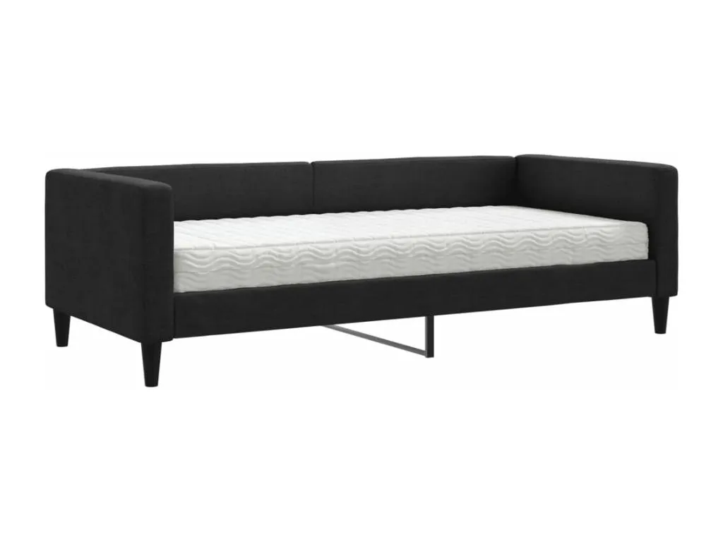 Sofá cama con colchón tela negro 90x190 cm