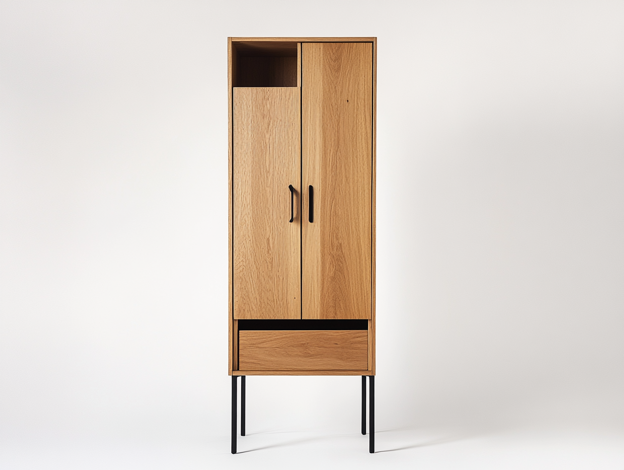 Armario de madera de roble estilo moderno para salón de 180 cm en - natural con estantes y cajón