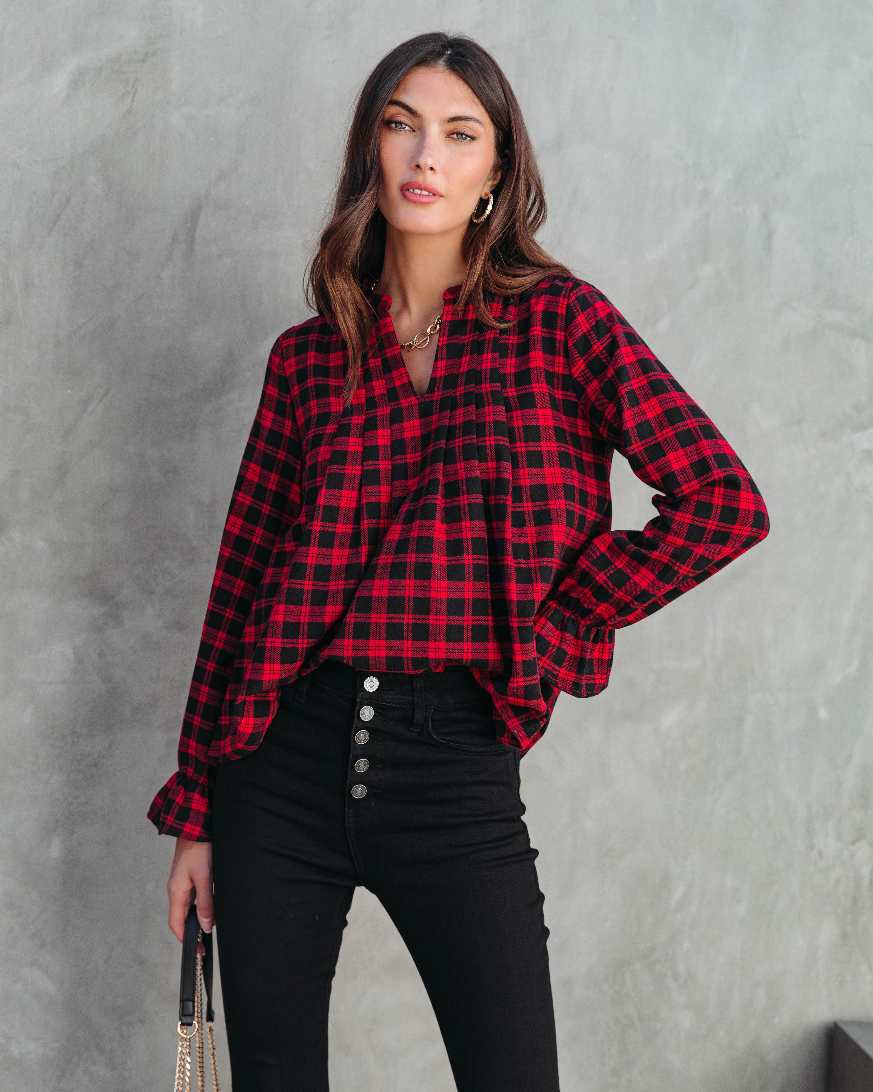 Noel Plaid Long Sleeve Top - Se7enfashion