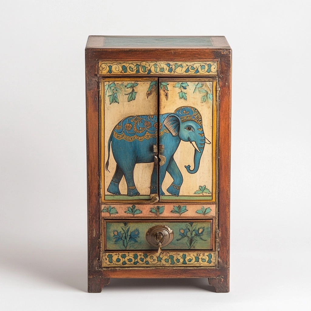 Armario pequeño de madera pintada a mano, estilo vintage, diseño de elefante, 40x25x20 cm LM1170127