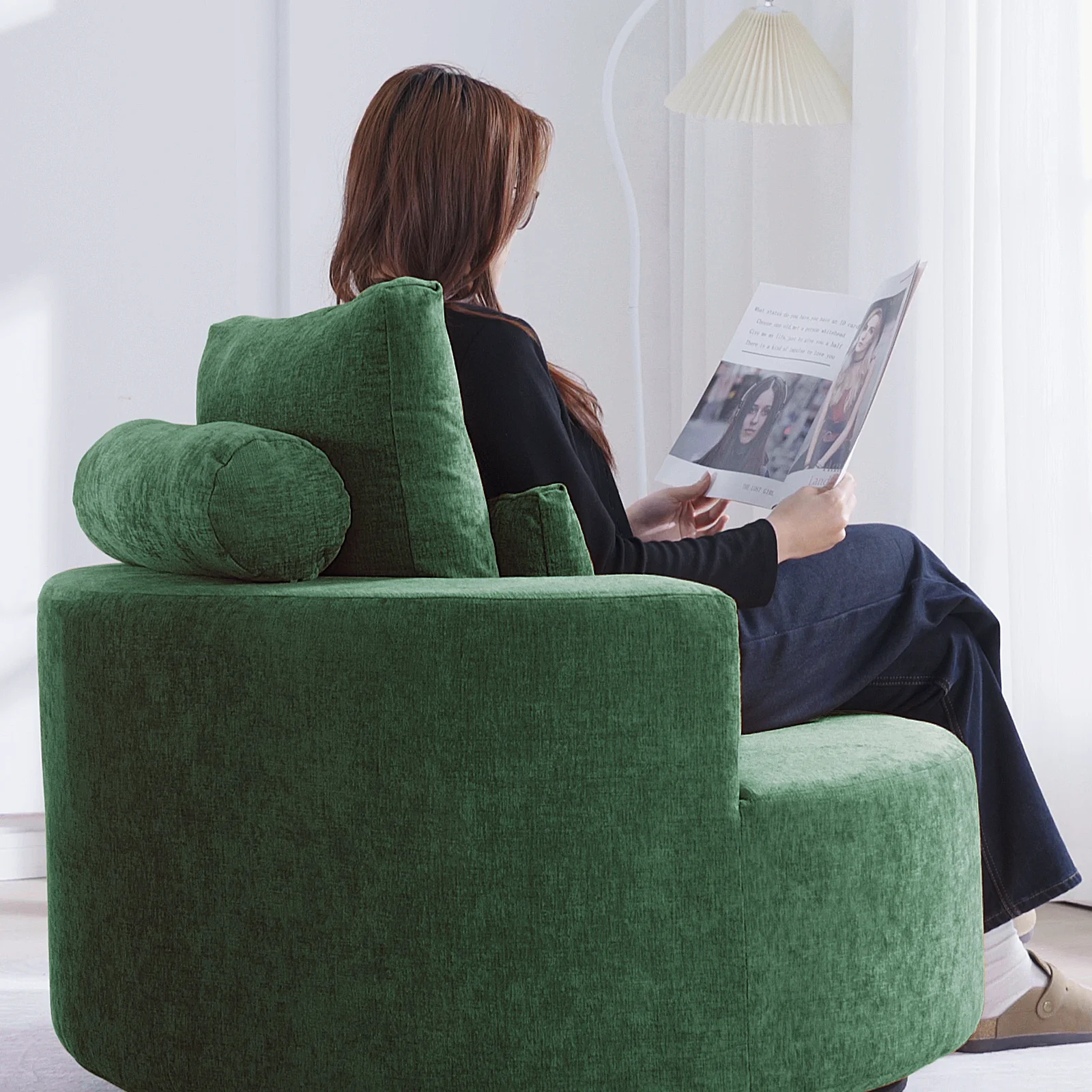 Fumahaus Upholstered Swivel Accent Chair, Oversized Comfy Round Sofa Chair with Two Pillows, Leisure Sofa Chair for Living Room Bedroom, Beige - Image 40