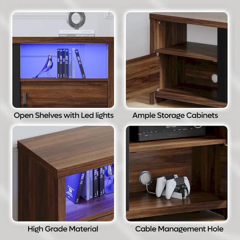 71-Inch TV Stand for 75-Inch TVs with LED Fireplace and Storage Cabinet