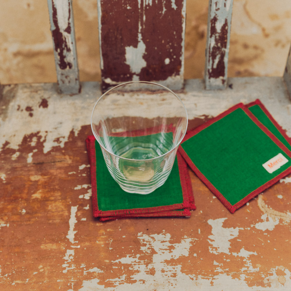 Ensemble de 6 dessous de verre en lin lavé - Vert Potager