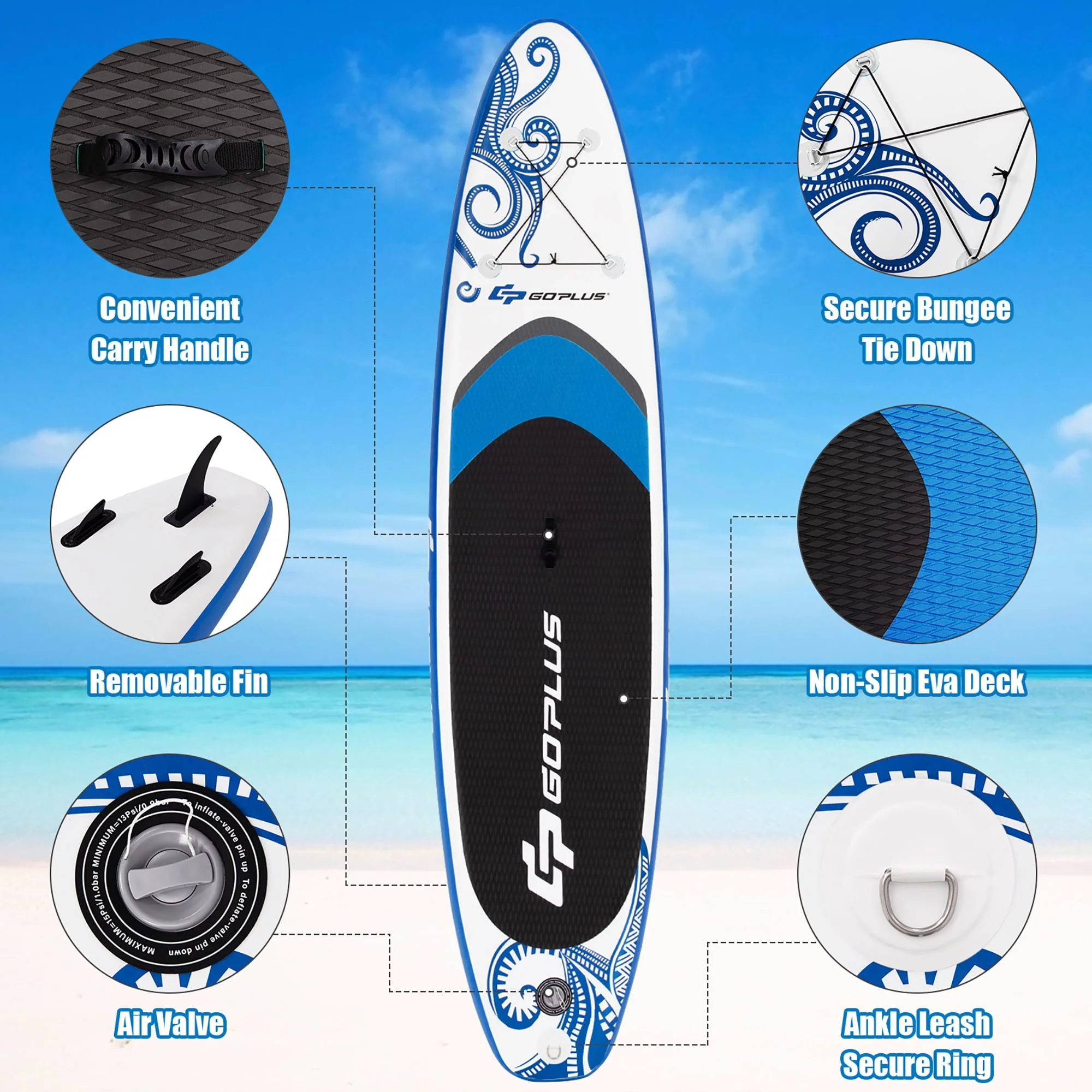 Goplus 10.5-?Inflatable Stand Up Paddle Board 6" Thick SUP W/Carrying Bag Aluminum Paddle - Image 5