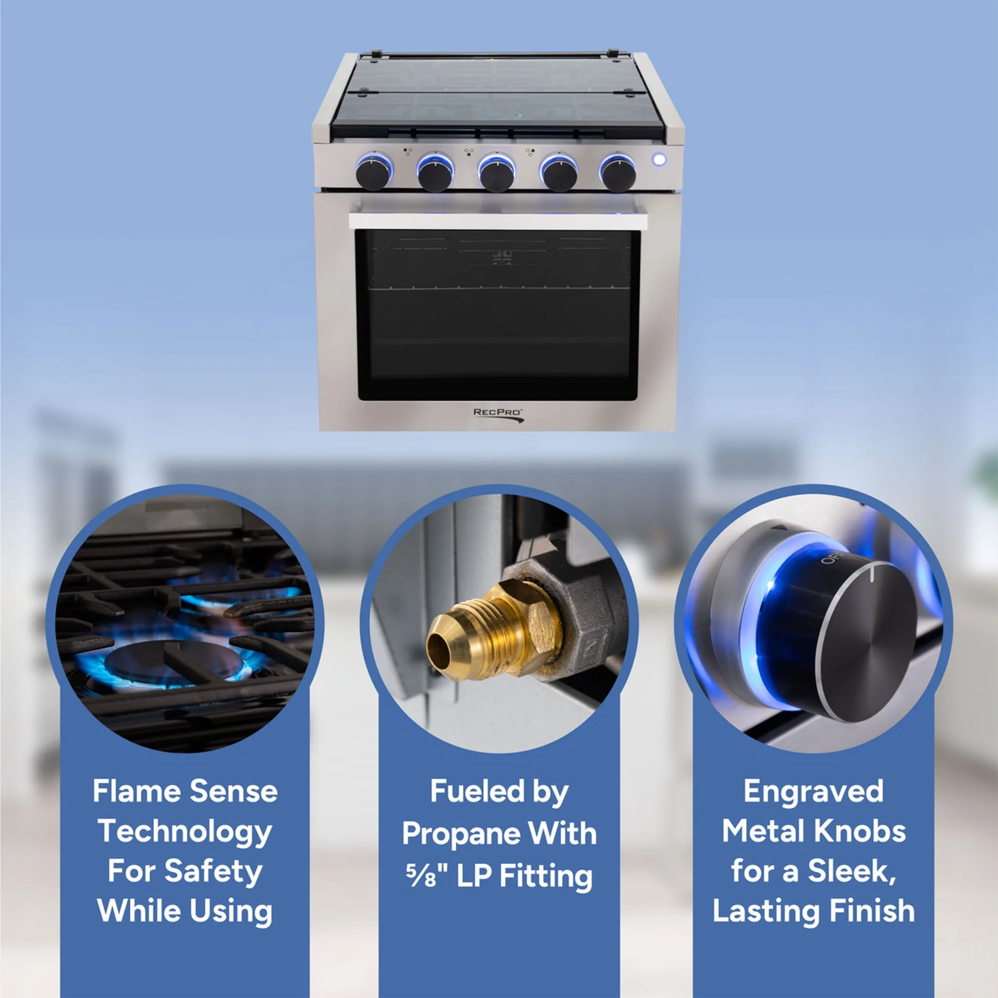 RecPro 17 Inch 3 Burner Propane RV Stove Gas Range without Hood, Silver - Image 6