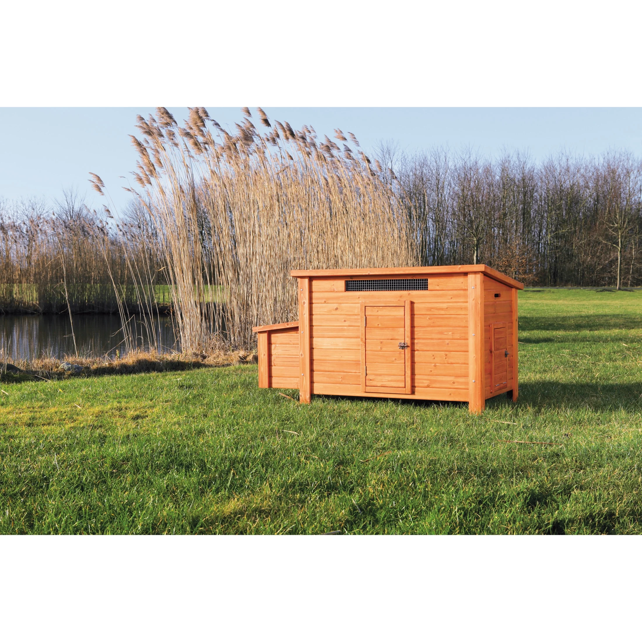 TRIXIE Weatherproof Outdoor Wooden Chicken Coop with 2 Nesting Boxes & Run, Brown - Image 2