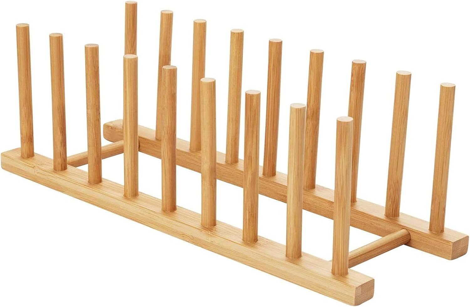 HBlife 2pcs Bamboo Dish Plate Bowl Cup Book Pot Lid Cutting Board Drying Rack Stand Drainer Storage Holder Organizer Kitchen Cabinet（Keep Dry）