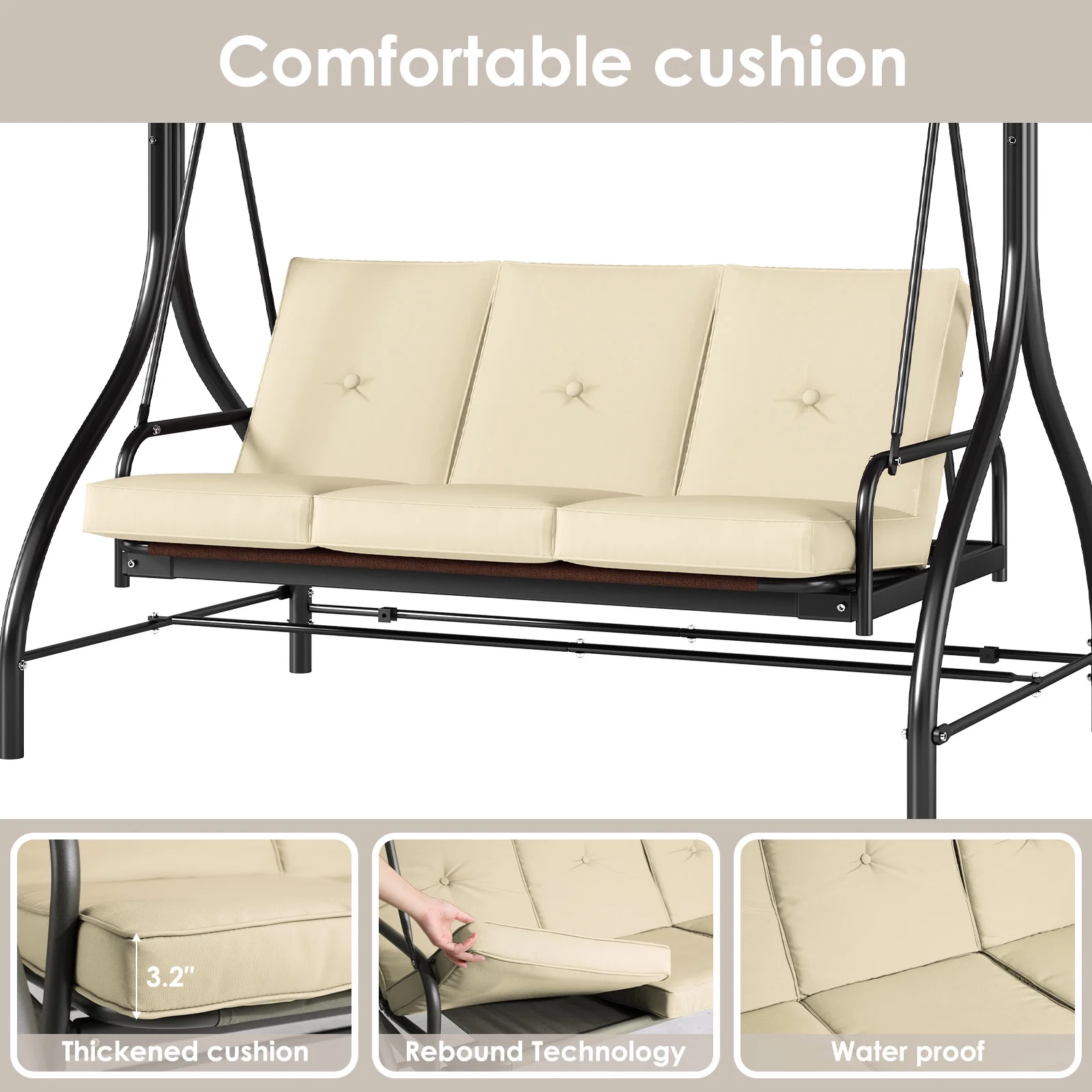 Arlopu 3 Person Porch Swing Outdoor Converting Canopy Swing Glider with Canopy - Image 11