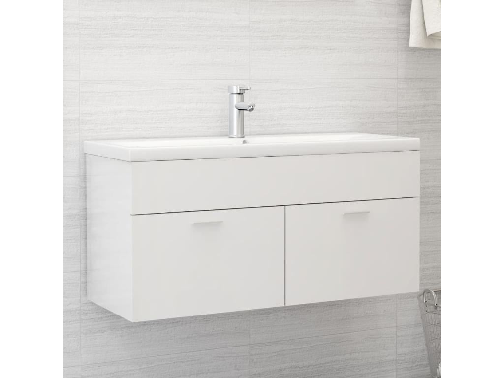 Mueble con lavabo madera de ingeniería blanco brillante