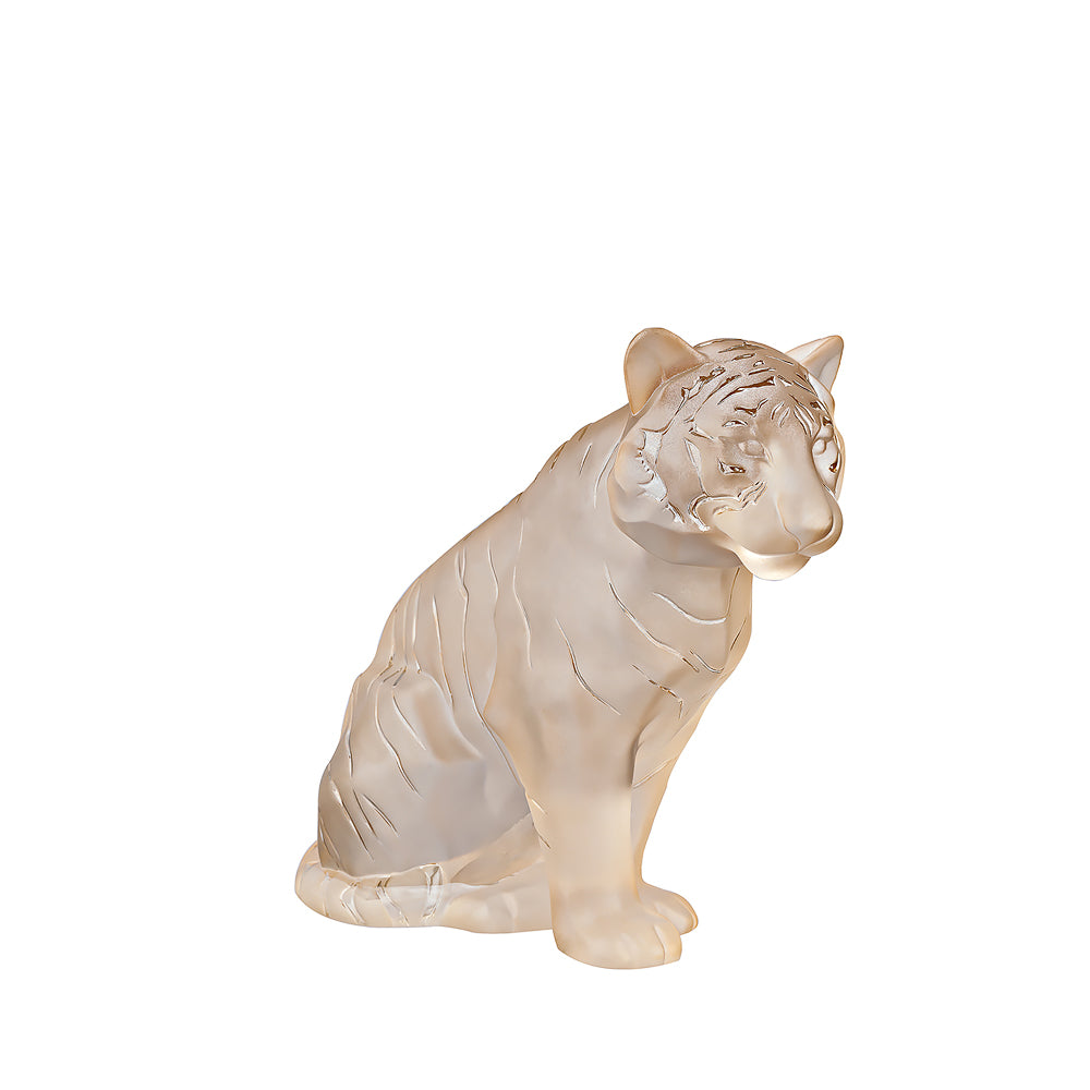SCULPTURE TIGRE ASSIS GRAND MODÈLE - CRISTAL LUSTRÉ OR
