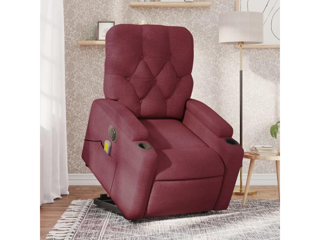 Sillón de masaje elevable eléctrico tela rojo tinto