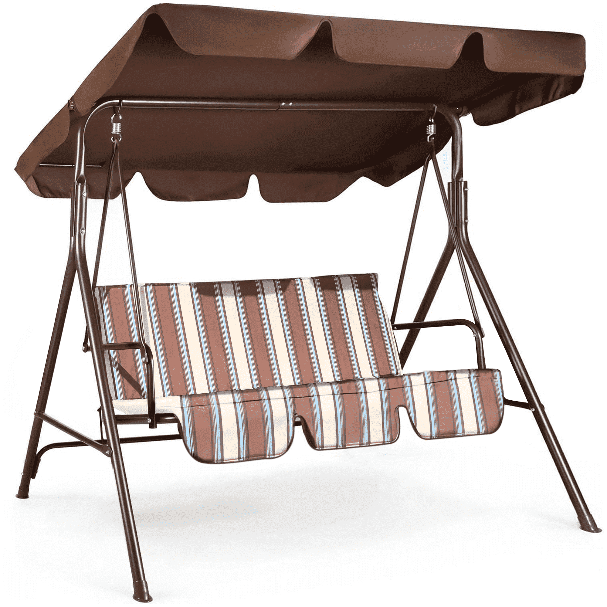 GVDV 3-Seat Steel Porch Paito Swing with Stand,Outdoor Swing Chair with Canopy,Yard swing&Outside swing,Canopy Swing-Brown - Image 5