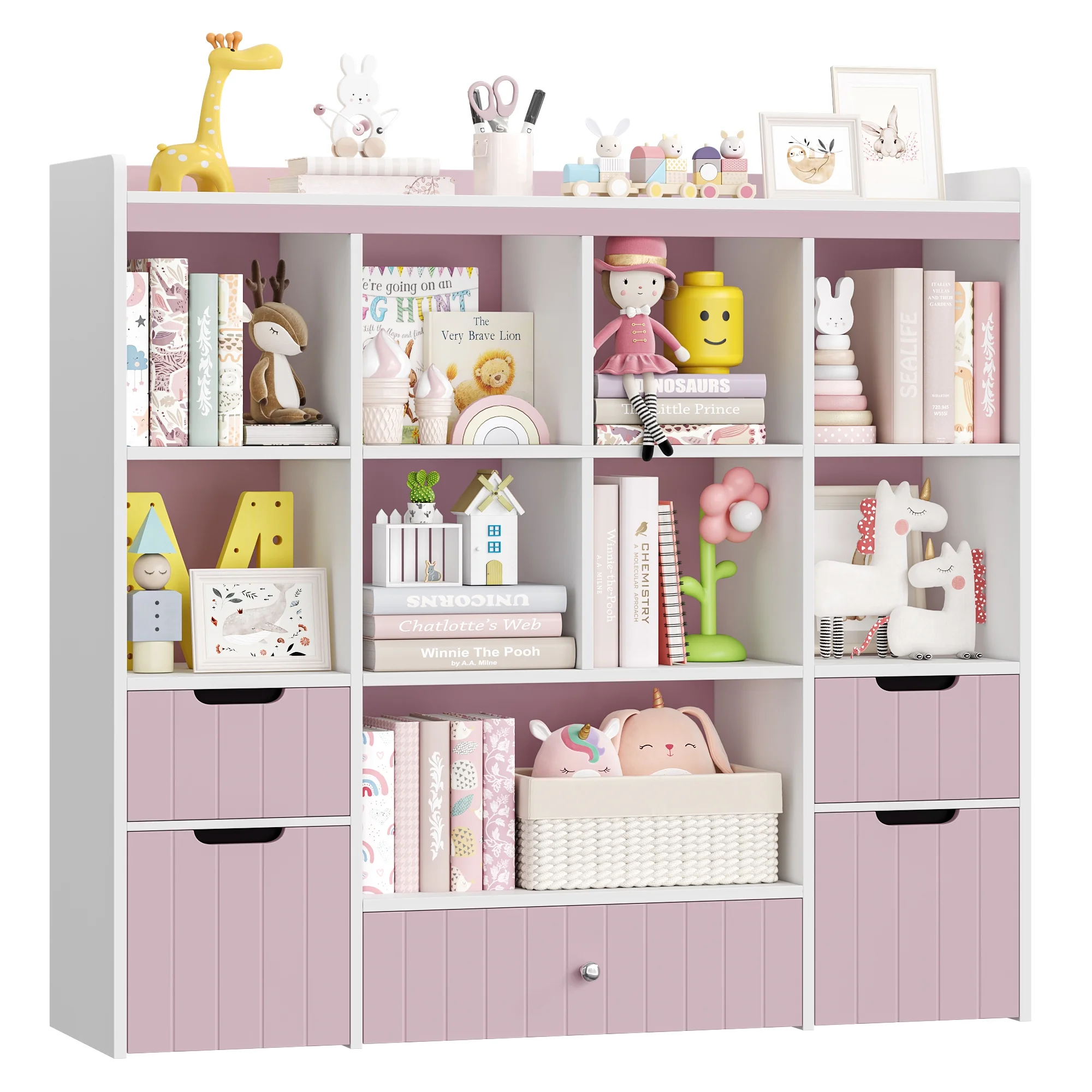 Homfa Kids Toy Storage Organizer with Cubby, Kids Toy Storage Chest with Removable Drawers, Kids Bookcase for Playroom Bedroom Living Room, Pink - Image 11