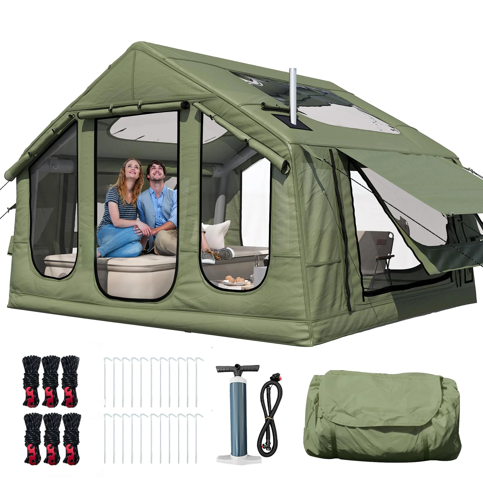 Yoleny 12'x8' Inflatable Tent, 96 SFT Blow Up Tent for Camping, 4 Season Oxford Glamping Tents with Clear Skylight, Pump & Stove Jack - Image 26