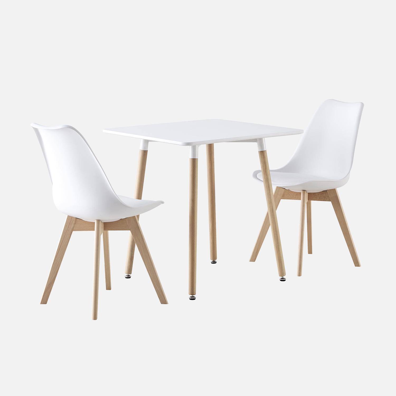 Hedvig - Conjunto de mesa de comedor cuadrada 70cm + 2 sillas escandinavas