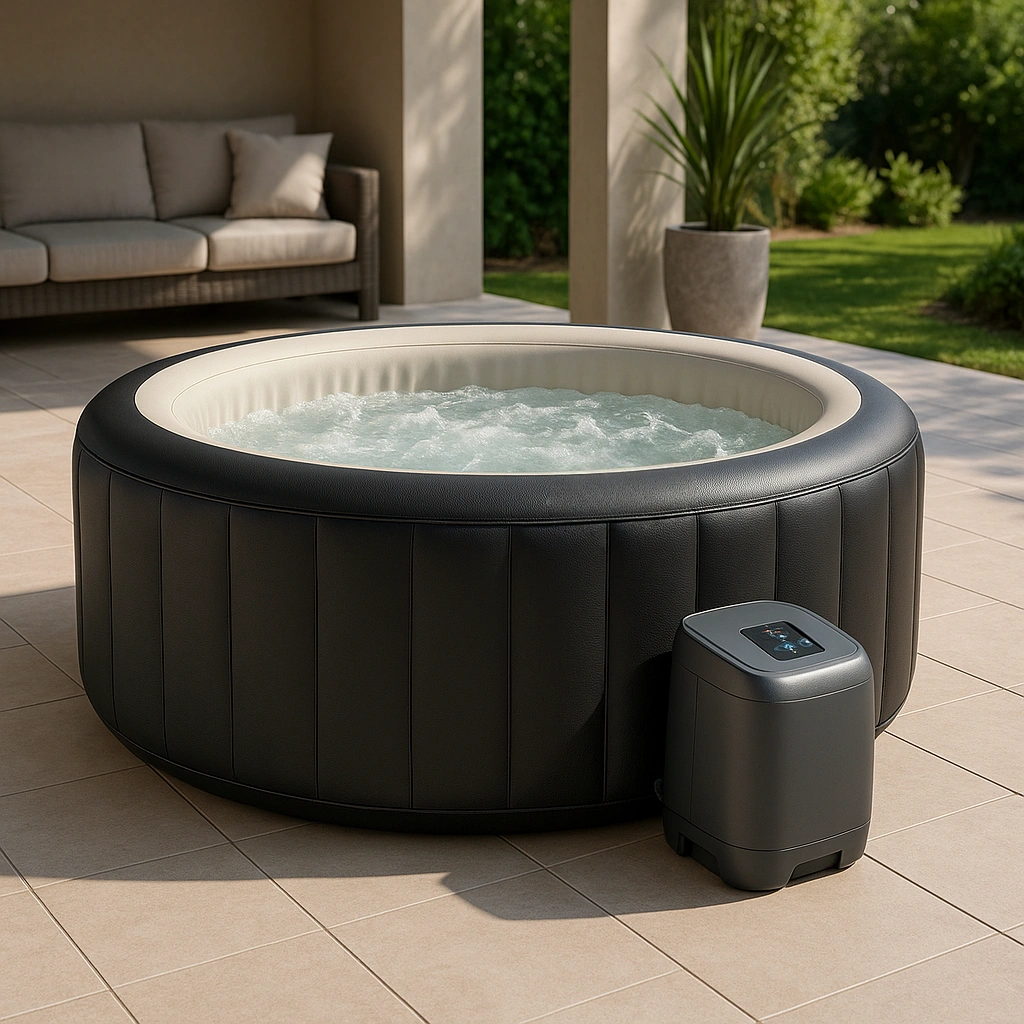 Spa inflable circular - Negro/Beige - PVC reforzado - Jardín/terraza - 180x180x70 cm