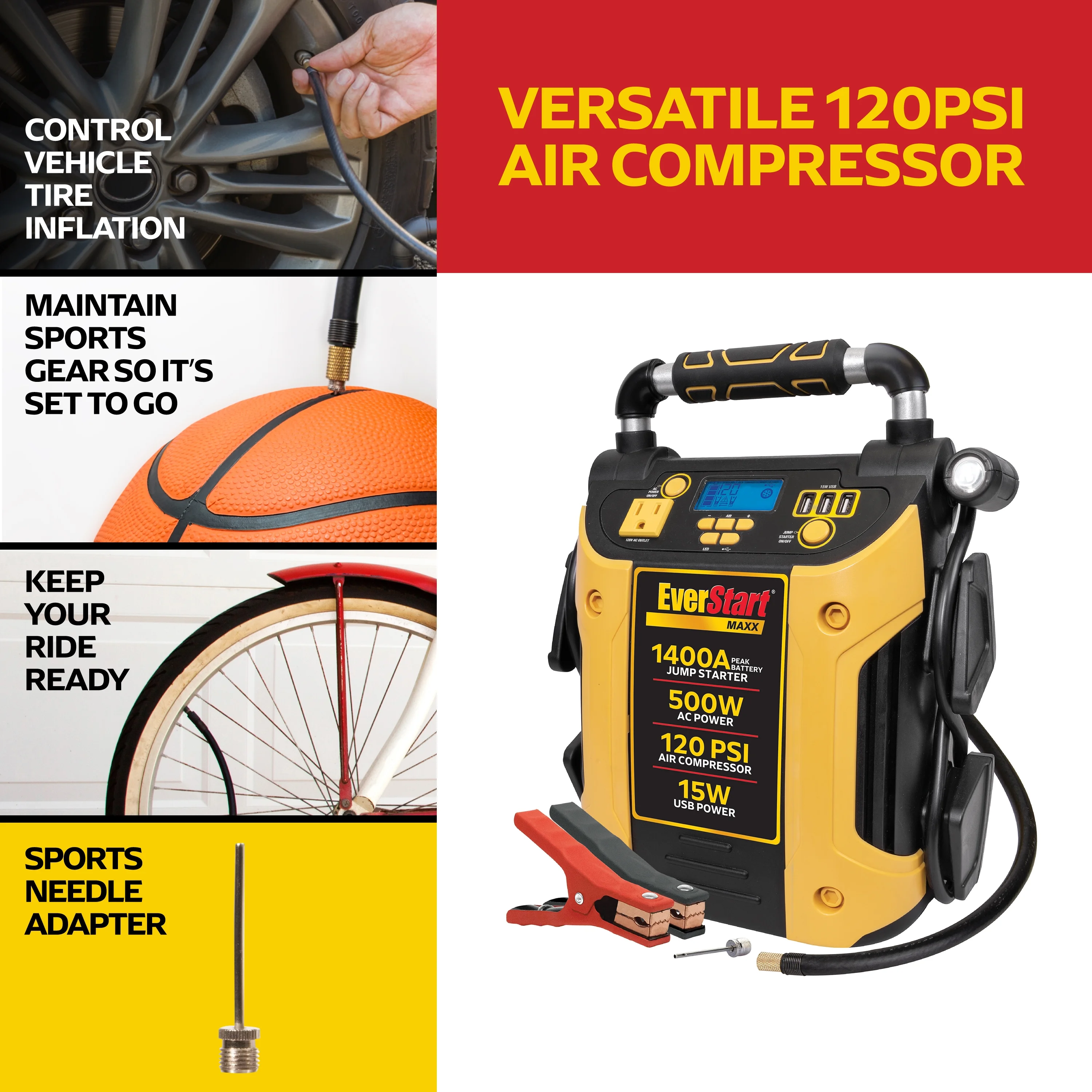 EverStart Maxx J5CPDE 1400 Peak Amps Jump Starter, Power Station, 500W Inverter, 120 PSI Compressor - Image 4
