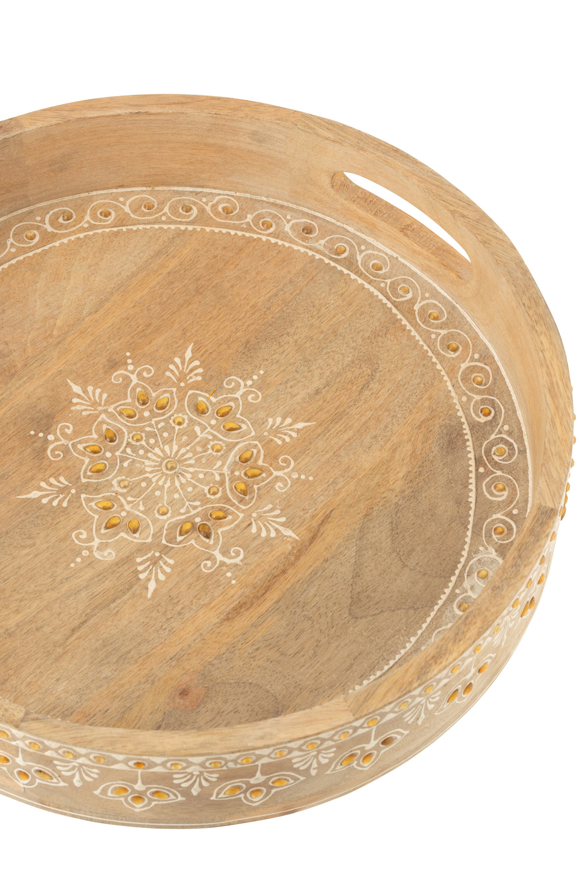 J-Line plateau met 2 handvaten Kralen - hout - naturel wit -