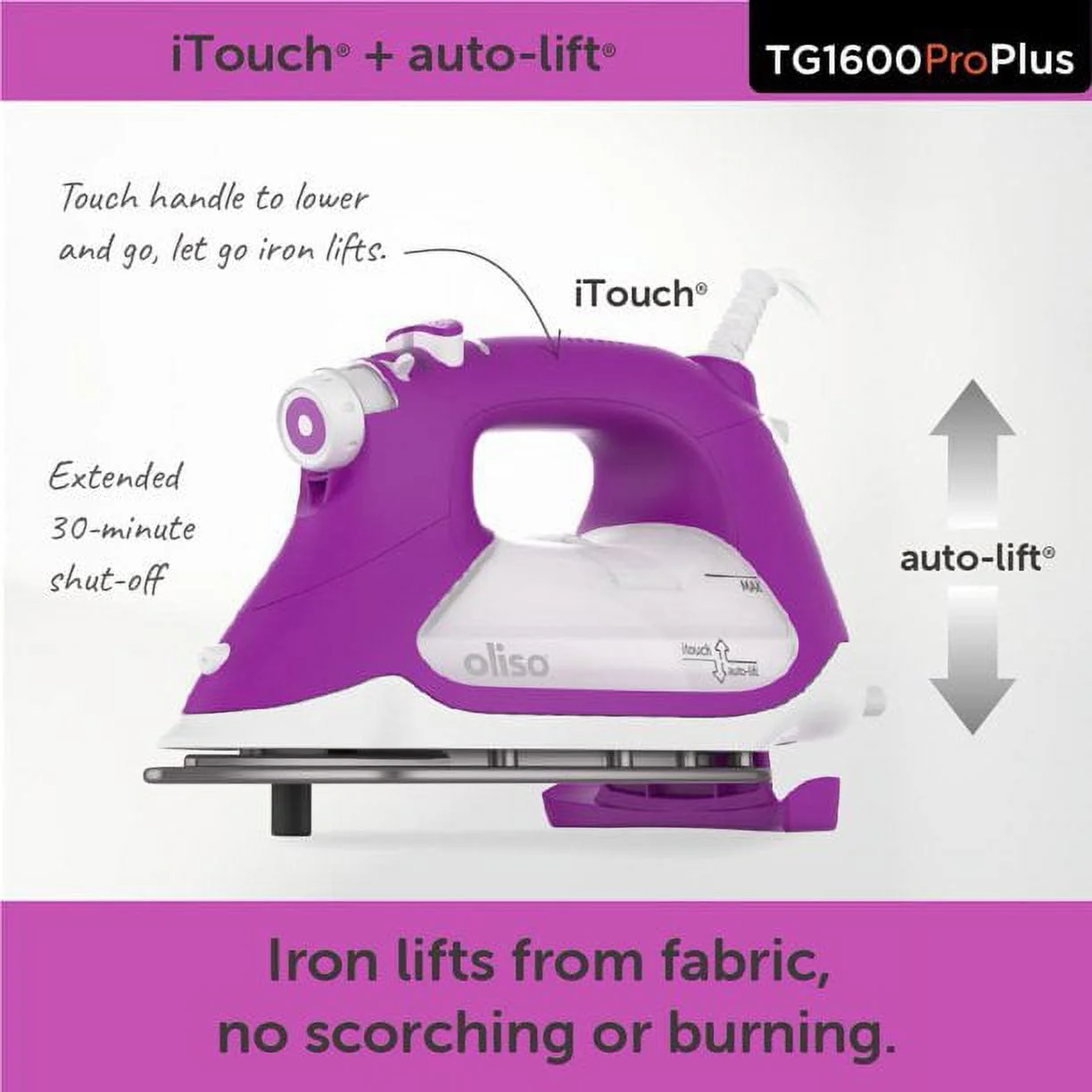 Oliso TG1600 Pro Plus 1800 Watt SmartIron with Auto Lift - for Clothes, Sewing, Quilting and Crafting Ironing | Diamond Ceramic-Flow Soleplate Steam Iron, Yellow - Image 9