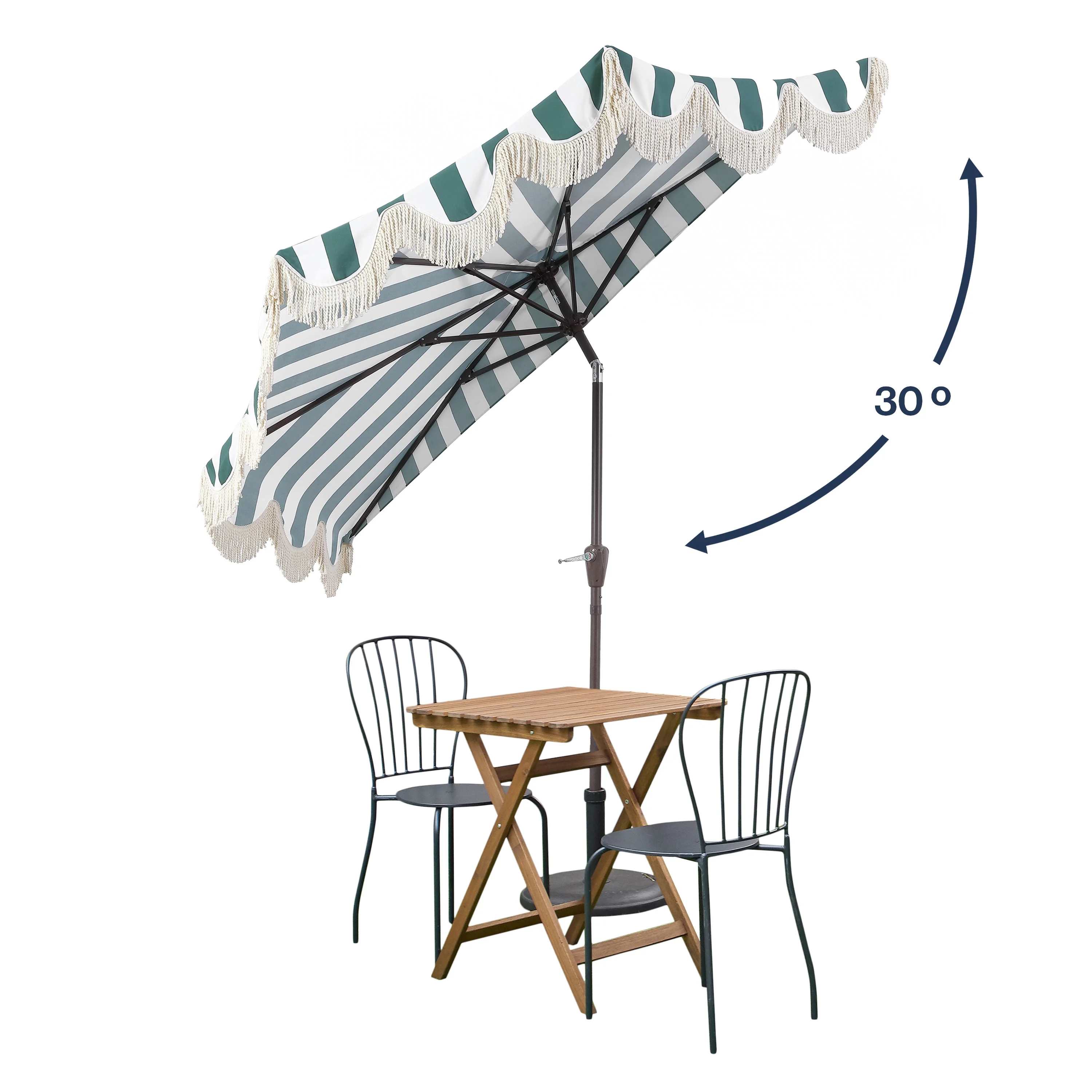 JONATHAN Y Beverly 9 ft. Half Market Patio Umbrella, Designer Classic Scalloped Fringe with Crank, Tilt Button and UV Protection, Blue/White/Cream, Dark Brown Pole - Image 27
