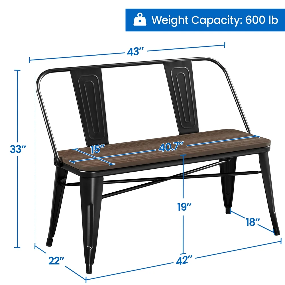 Yaheetech Industrial Metal Dining Bench with Upholstered Seat,Black