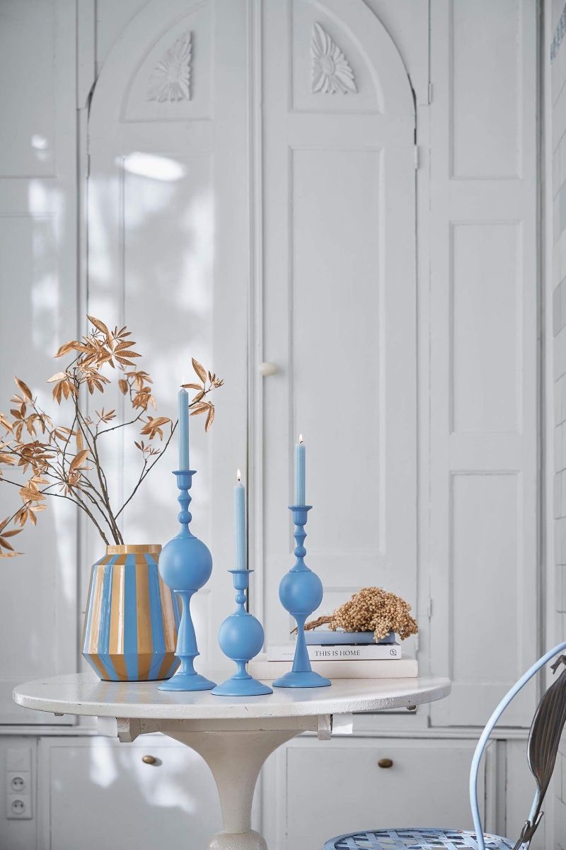 Candle Holder Metal Sphere Matt Light Blue 37cm