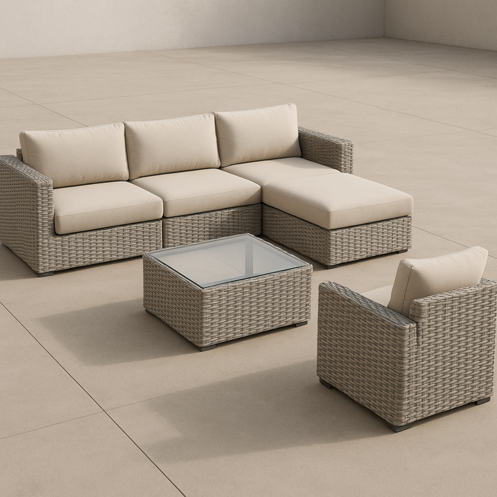 Conjunto de Exterior Sofá Modular en Esquina con Sillón y Mesa de Centro