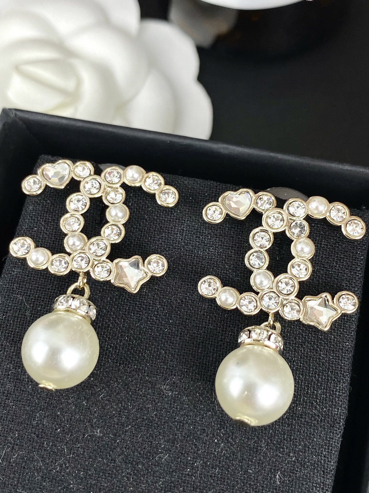 Chanel Pink Crystal Pearl Dangle Rhinestone CC Earrings - Original Replica Club