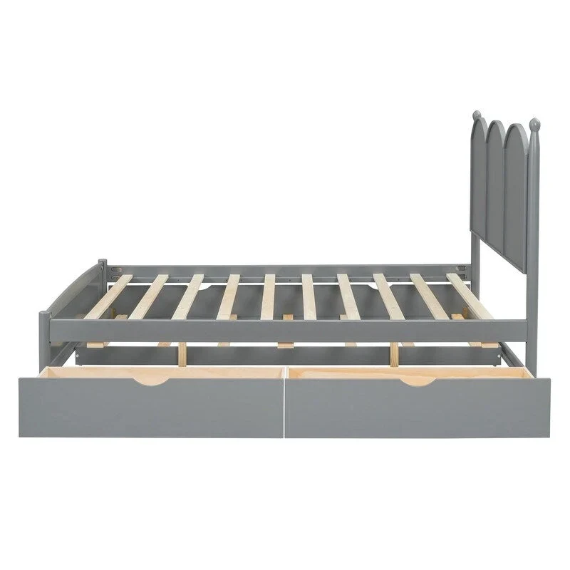 Queen Size Platform Bed with Vintage Headboard - Multifunctional Storage Frame Featuring Twin XL Trundle & 2 Drawers