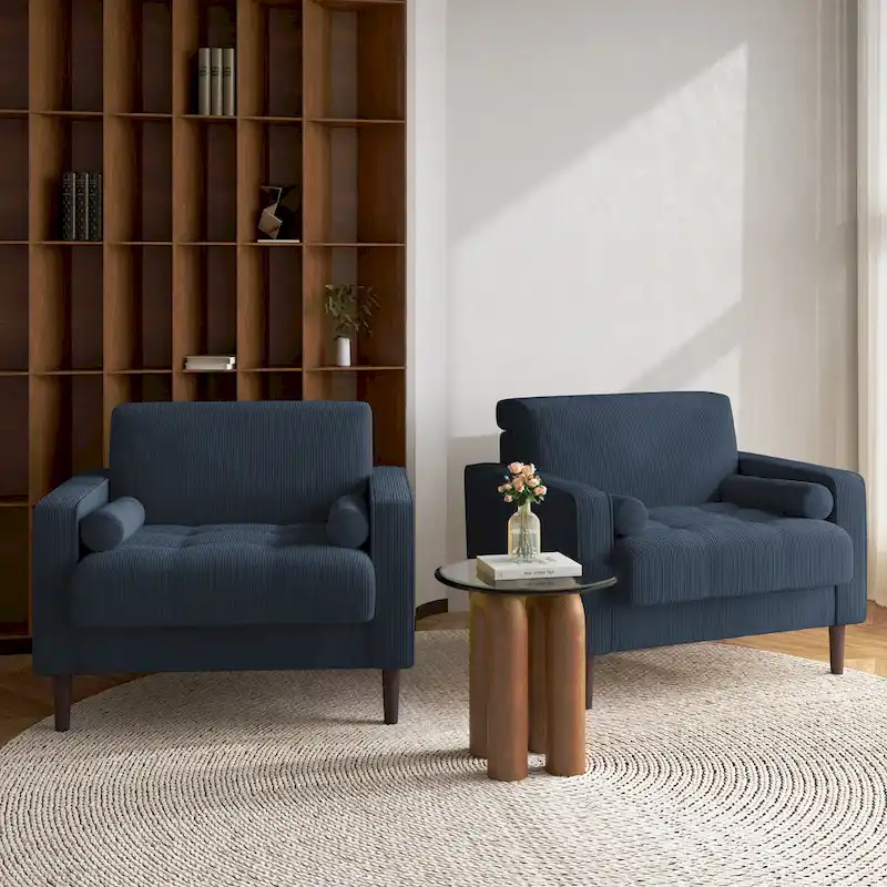 Set of 2 Modern Wide Armchairs in Corduroy - Accent Chairs