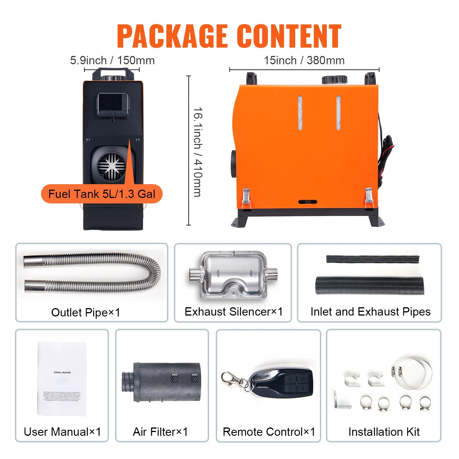 KFFKFF Diesel Air Heater, 12V 5KW Integrated Diesel Heater with Remote and LCD Display, 5L Tank Compact Diesel Heating Solution, Quick Warm-up for RVs, Trailers, Campers, Boats, and Indoor Use - Image 7