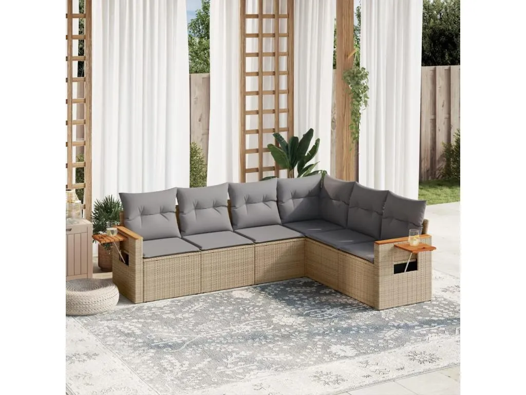 Juego de sofás jardín con cojines 6 pzas ratán sintético beige SNSO47949