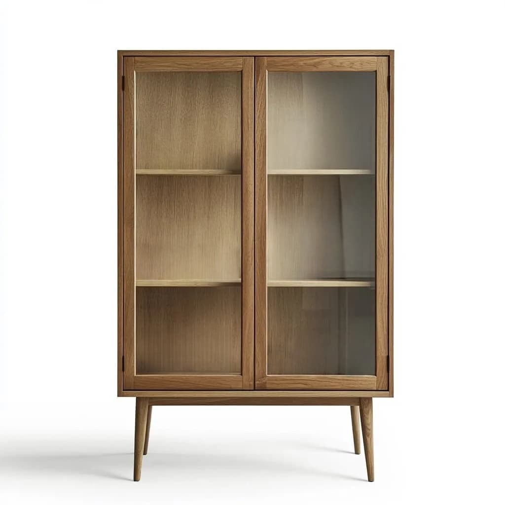 Vitrina de Madera Maciza de Roble con Puertas de Vidrio Templado 120x80x35cm