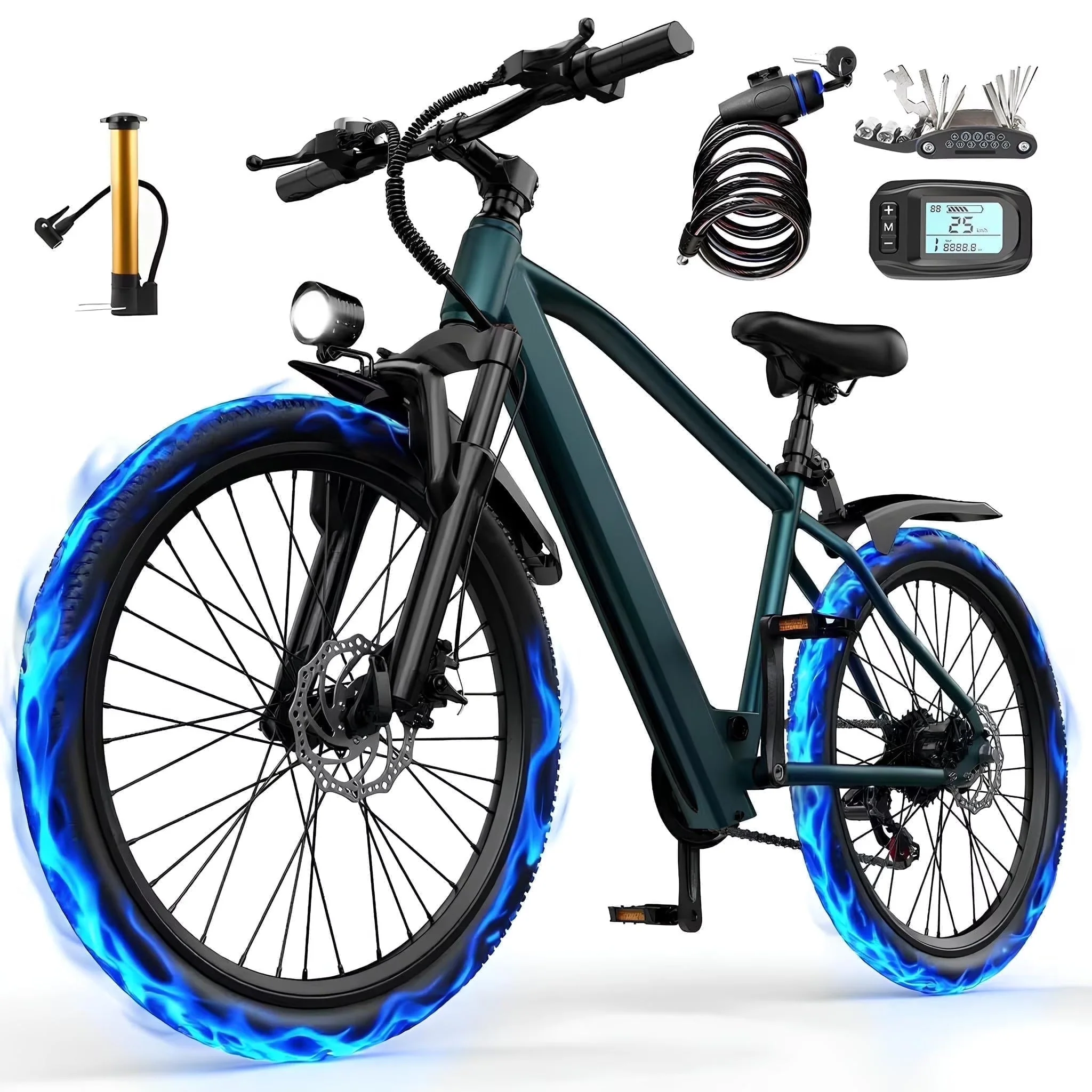 26 in Adult Electric Bike, 400W Motor, 25 MPH Top Speed, 40 Miles Range 26 in Adult Electric Bike, 400W Motor, 25 MPH Top Speed, 40 Miles Range