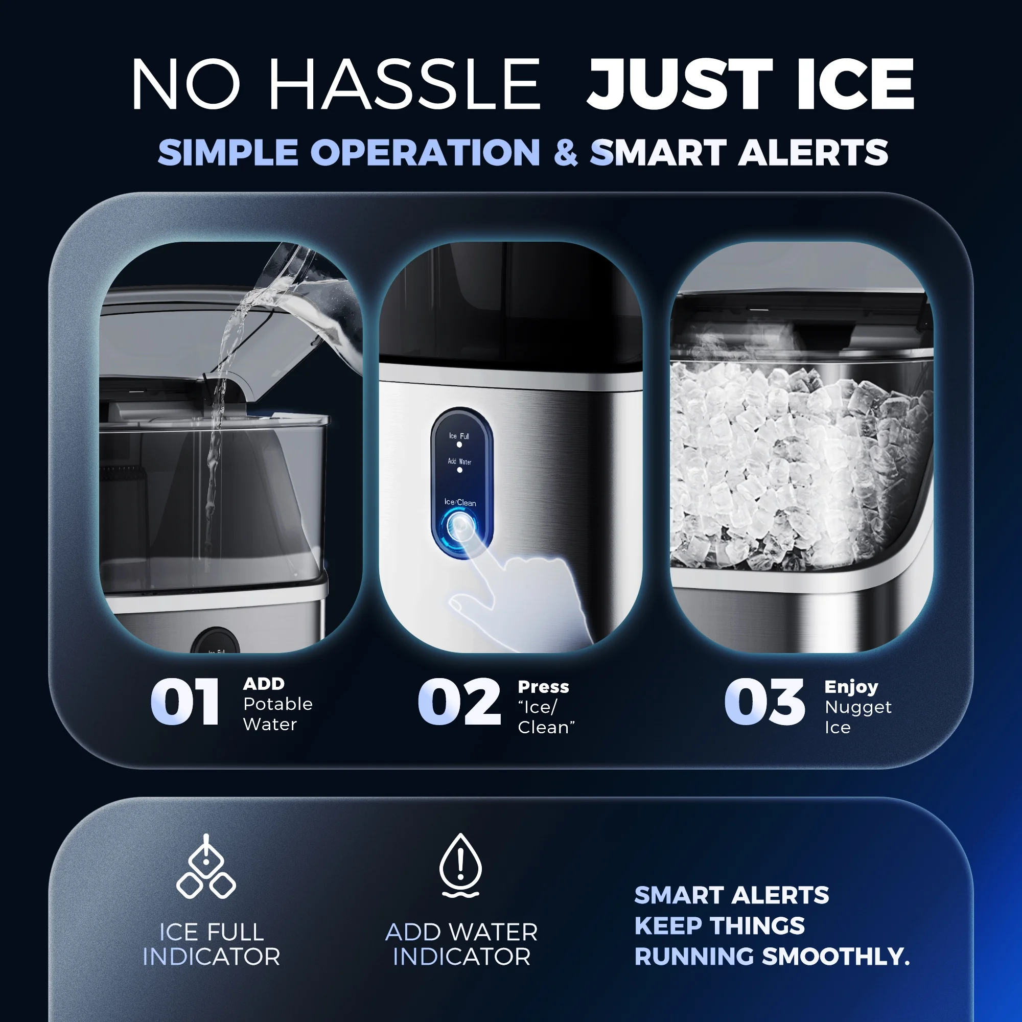Simzlife Nugget Ice Maker Countertops, 35.9lbs Per Day Portable Pebble ice machine, Crushed Sonic ice maker with Soft Chewable Ice for Home, Party, RV, Camping, Stainless Steel Silver - Image 6