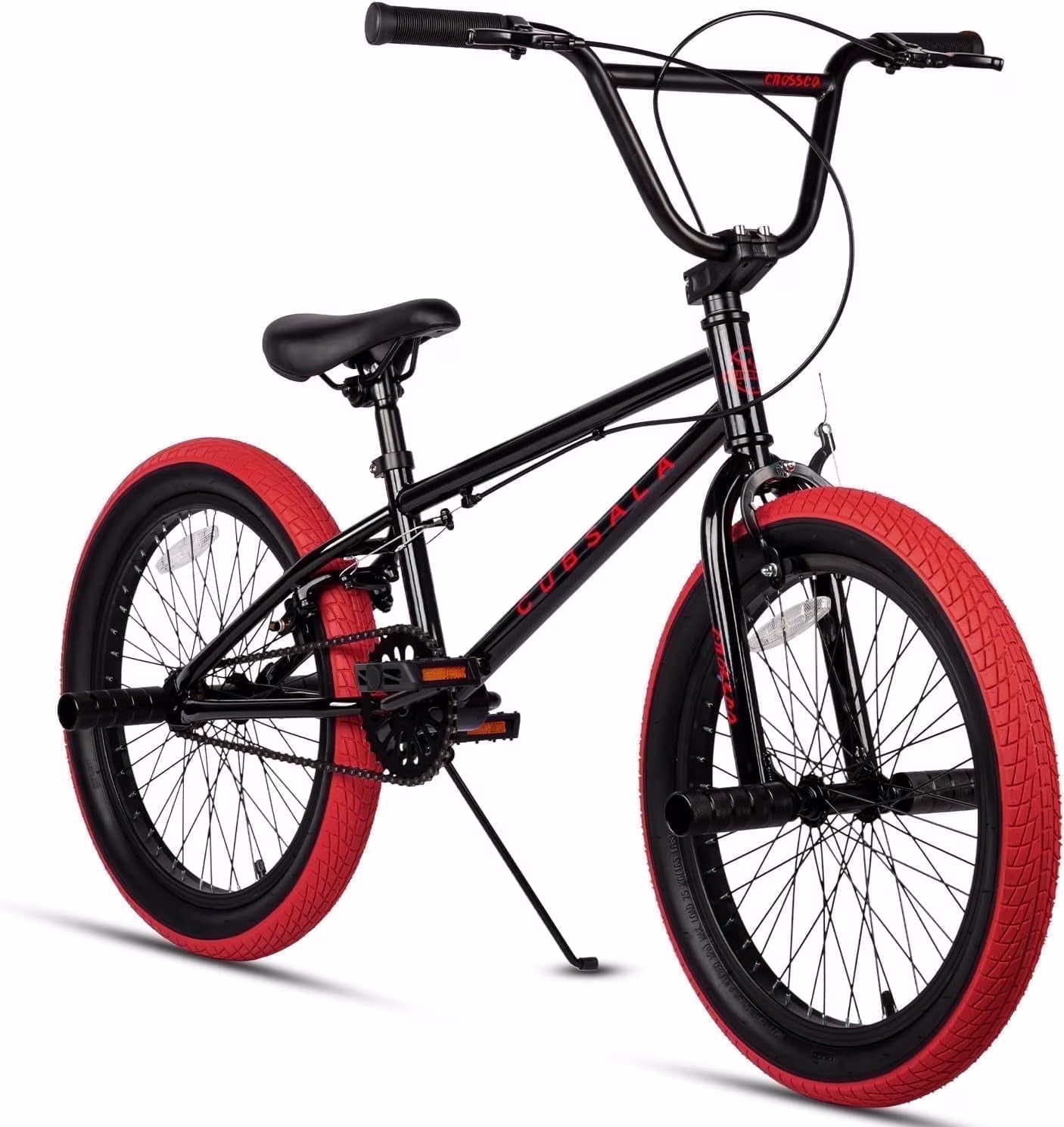 Cubsala 20 in Kids BMX Bike Freestylefor Age 6 - 14 Years Old Boys Girls with 4 Pegs, Black with Red Tires(Blue(With Pegs)/20")