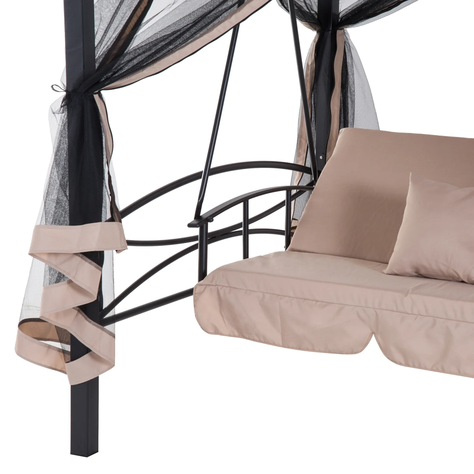 Outsunny 3 Person Patio Swing Chair, Gazebo Swing with Double Tier Canopy, Cushioned Seat, Mesh Sidewalls, gray - Image 14
